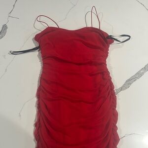 Elegant Red Ruched Dress